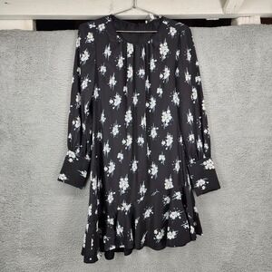 Derek Lam 10 Crosby Black Floral Silk Mini Dress Asymmetrical Ruffle Hem Size 6